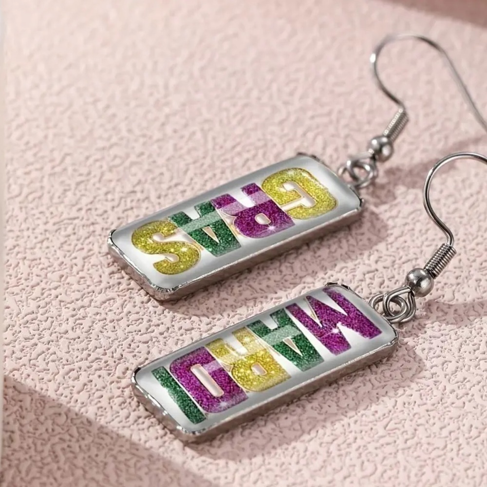 Mardi Gras Geometric Dangle Earrings